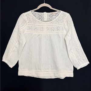 Under Skies White Linen Eyelet Blouse button up